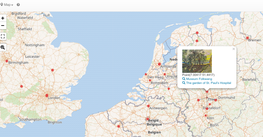 Wereldkaart met lokaties waar Van Gogh schilderijen hanen