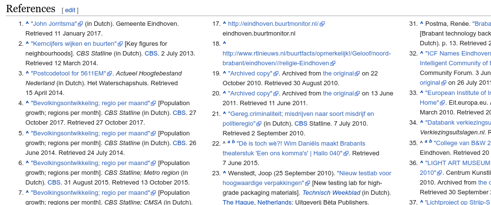 Literatuurbronnen van een pagina van de Engelstalige Wikipedia